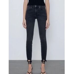 Zara Grey Wash Raw Hem Denim Skinny Jeans